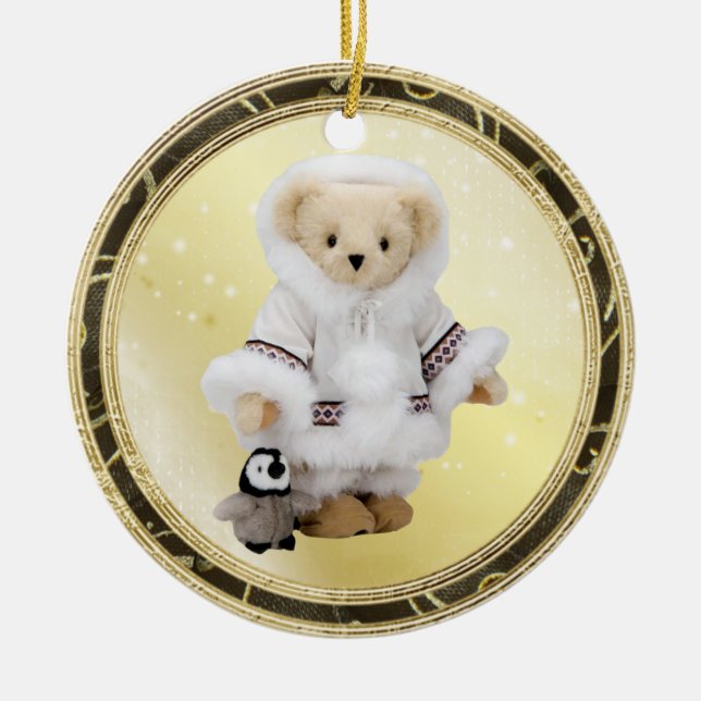 Cute Eskimo Teddy Bear & Penguin Ornament (Front)