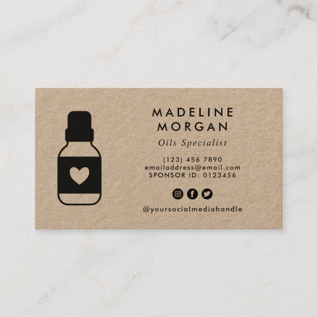 Cute Essential Oils Specialist Social Media Business Card (Front)