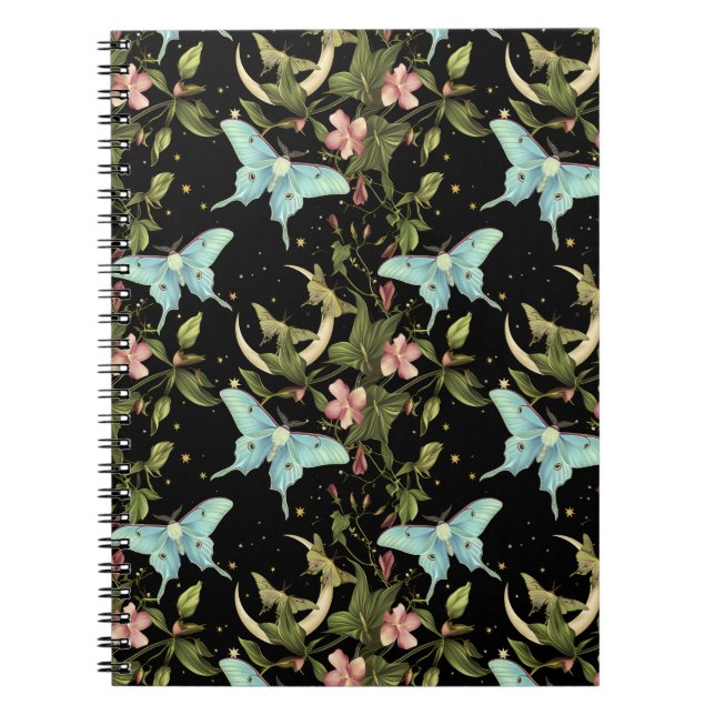 Cute Ethereal Witchy Moth Moon Notebook (Front)