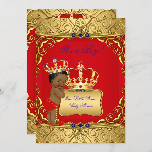 Cute Ethnic Baby Shower Boy Regal Red Royal Blue Invitation (Front/Back)