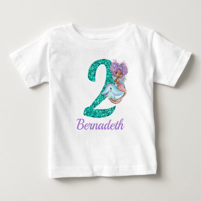Cute Ethnic Mermaid 2nd Birthday T-Shirt (Front)