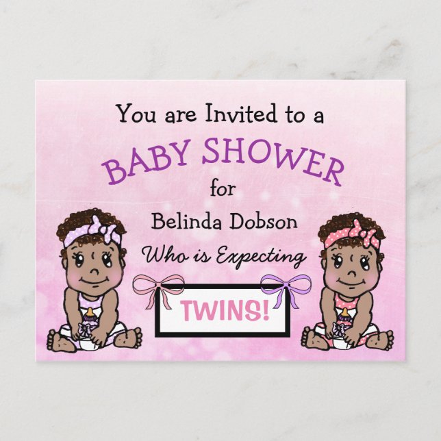 Cute Ethnic Twin Girls Baby Shower Invitations (Front)