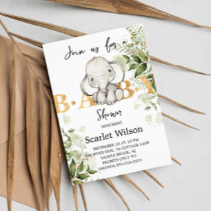 Cute Eucalipt  Baby Elephant Baby Shower Invitation