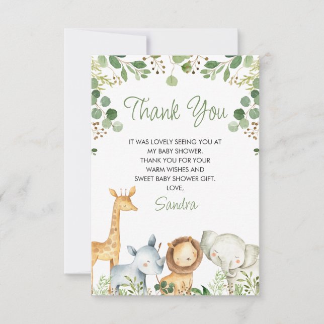 Cute Eucalyptus Foliage Safari Baby Shower Card (Front)