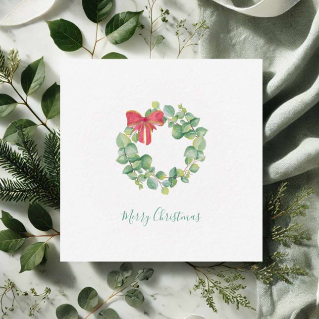 Cute Eucalyptus Wreath Watercolor Christmas Card (Mini Christmas cards watercolor eucalyptus art by Victoria Grigaliunas Do Tell A Belle)