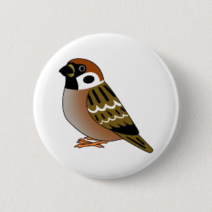 Cute eurasian tree sparrow cartoon drawing 6 cm round badge