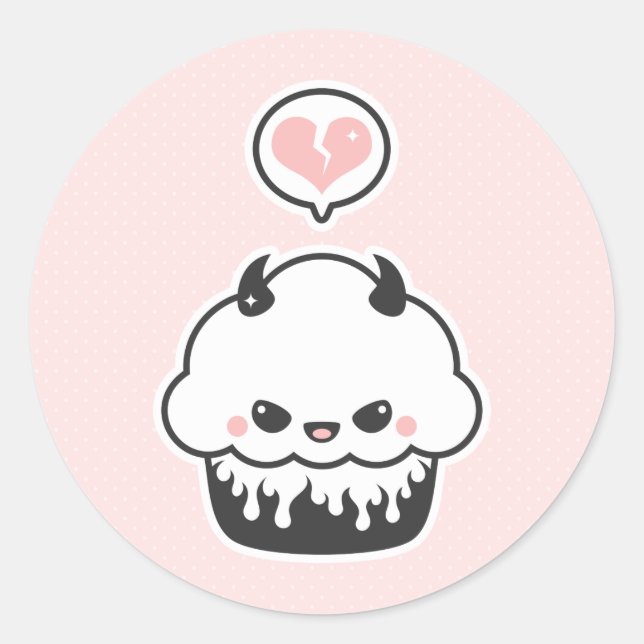 Cute Evil Cupcake Classic Round Sticker (Front)