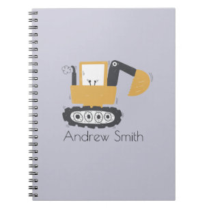 Cute Excavator Illustration Custom Name Notebook