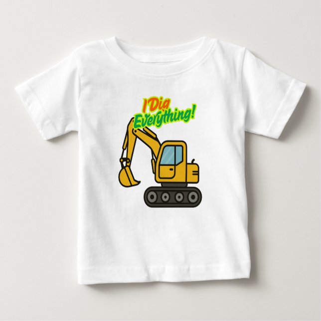 Cute Excavator Kids T-Shirt – “I Dig Everything!” (Front)