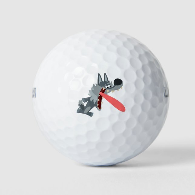 Cute Excited Cartoon Wolf Golf Ball (Front)