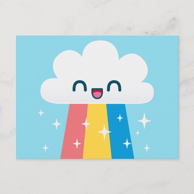 Cute Excited Rainbow Cloud with Sparkles Postcard (Front)