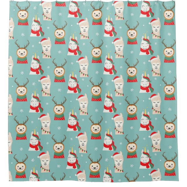 Cute Exotic Christmas Animals Shower Curtain (Front)