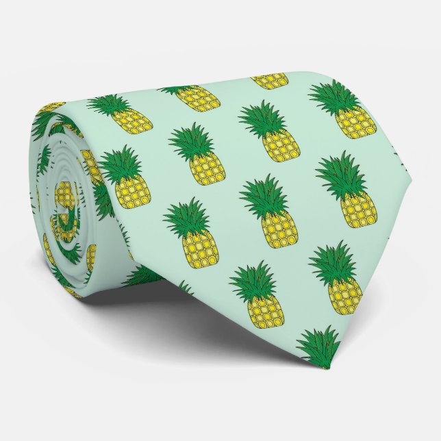 Cute Exotic Pineapple Pattern Yellow Green Design Tie (Rolled)