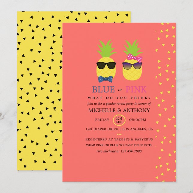 Cute exotic pineapples confetti Gender Reveal Invitation (Front/Back)