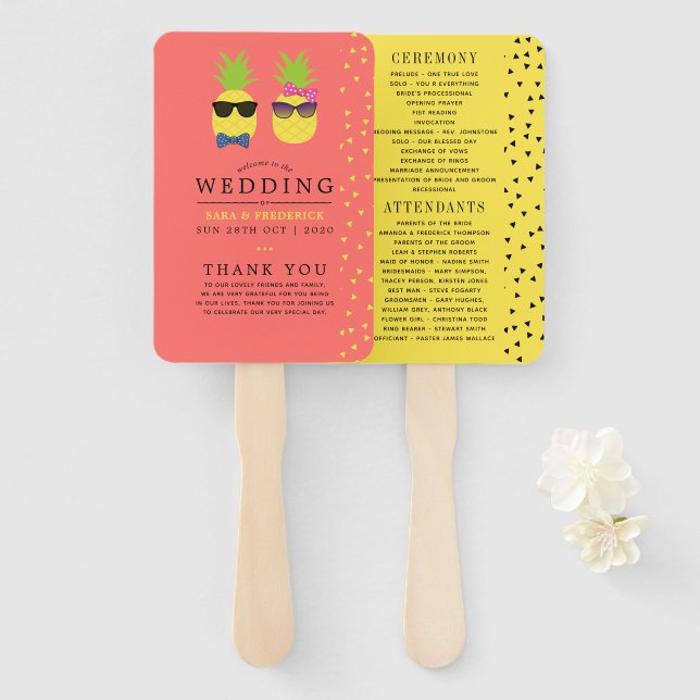 Cute exotic tropical summer Beach Wedding Program Hand Fan (Front and Back)