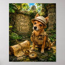 Cute Explorer Dog Ancient Jungle Ruins Art