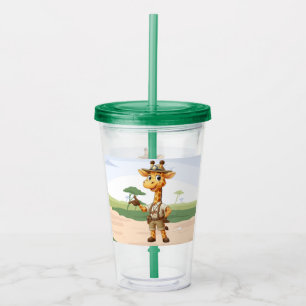 Cute Explorer Giraffe on safari Acrylic Tumbler