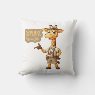 Cute Explorer Giraffe on safari Cushion