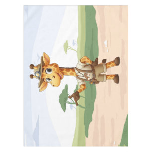 Cute Explorer Giraffe on safari Tablecloth