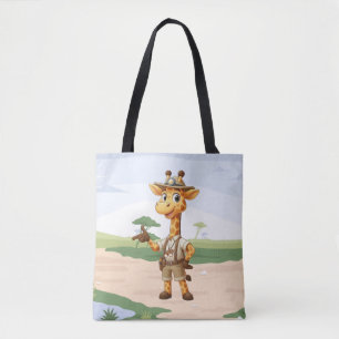 Cute Explorer Giraffe on safari Tote Bag