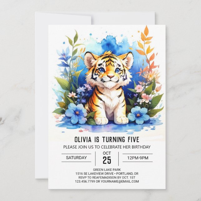 Cute Explorer Tiger Boy Birthday Invitation (Front)