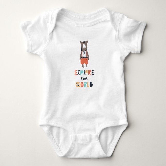 Cute Exploring Bear Baby Bodysuit (Front)