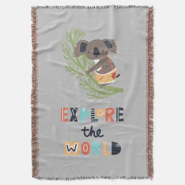 Cute Exploring Koala Throw Blanket (Front Vertical)