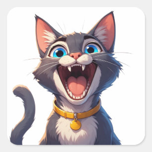 Cute Expressive Cat With Collar And Blue Eyes 😻 Square Sticker