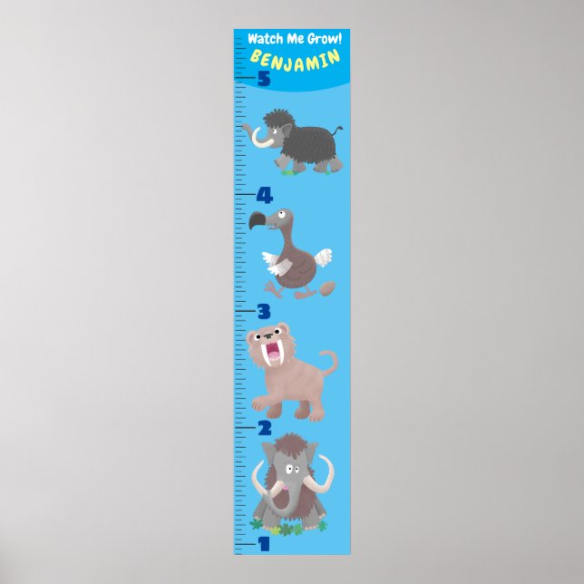 Cute extinct animals cartoon growth chart (Front)
