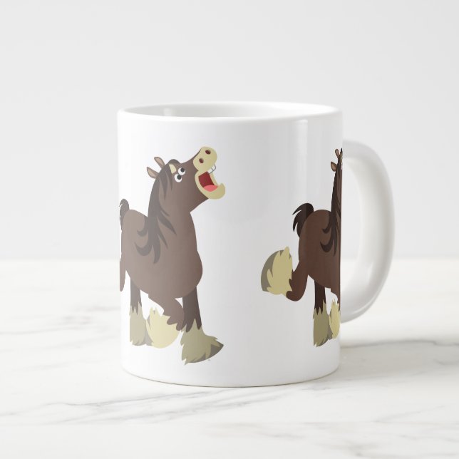 Cute Exuberant Cartoon Shire Horse Large Coffee Mug (Front Right)