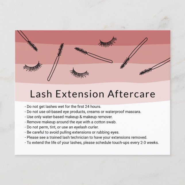 Cute Eyelash Extensions Coral Shades Aftercare Flyer (Front)
