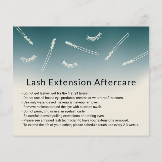Cute Eyelash Extensions Teal Ombre Aftercare Flyer (Front)
