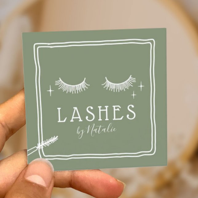Cute Eyelash Makeup Artist Sage Green Beauty Salon Square Business Card (Creator Uploaded)