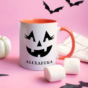 Cute Eyelash Pumpkin Face Name Halloween Mug