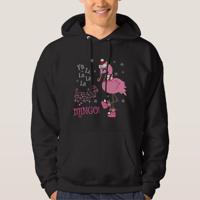 Cute Fa La La MINGO Candy Cane Christmas Flamingo Hoodie (Front)