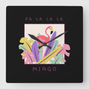 Cute Fa La La Mingo Christmas Falala Snow Flamingo Square Wall Clock