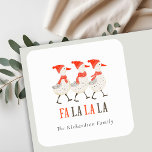 Cute Fa La La Red Winter Quacking Christmas Ducks  Square Sticker<br><div class="desc">If you need any further customisation please feel free to message me on yellowfebstudio@gmail.com.</div>