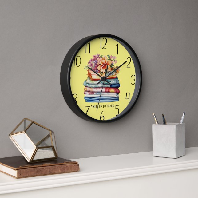 cute fabric addict add text sewing room clock (Office)
