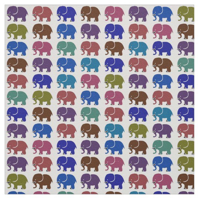 cute fabric with colourful elephants pattern (Swatch)