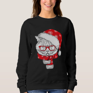 Cute Face Cat Sunglasses Santa Hat Funny Christmas Sweatshirt
