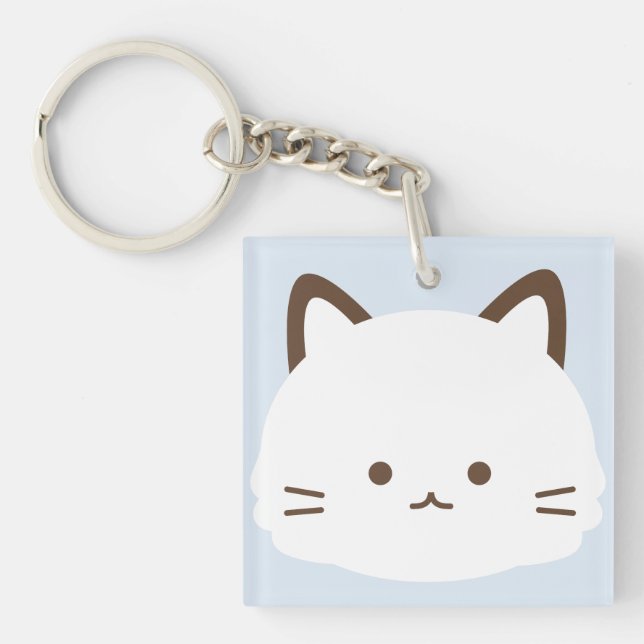 Cute face cat with pastel blue background key ring (Front)