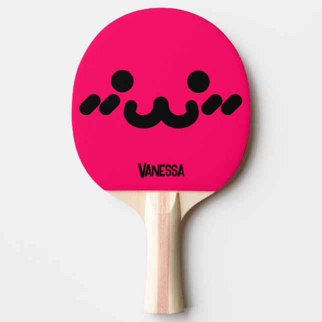 Cute Face Pink with Name Ping Pong Paddle (Front)