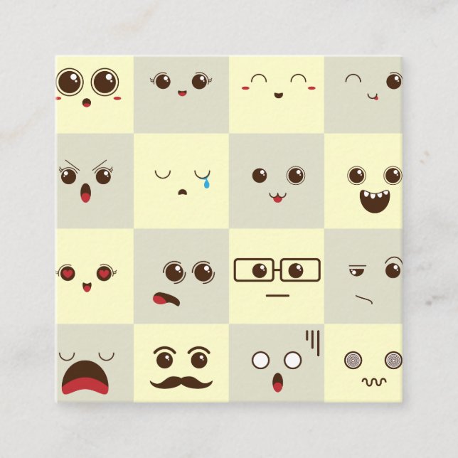 Cute face square business card (Front)