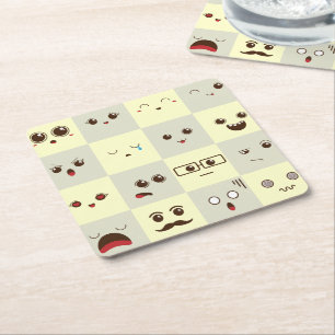 Cute face square paper coaster