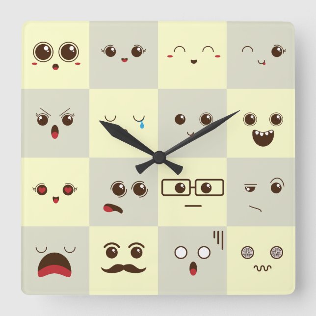 Cute face square wall clock (Front)