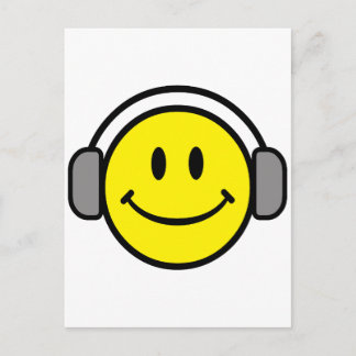 cute face with headphones postcard