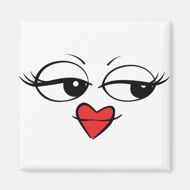Cute Face with Heart Lips and Eyelashes Magnet (Front)