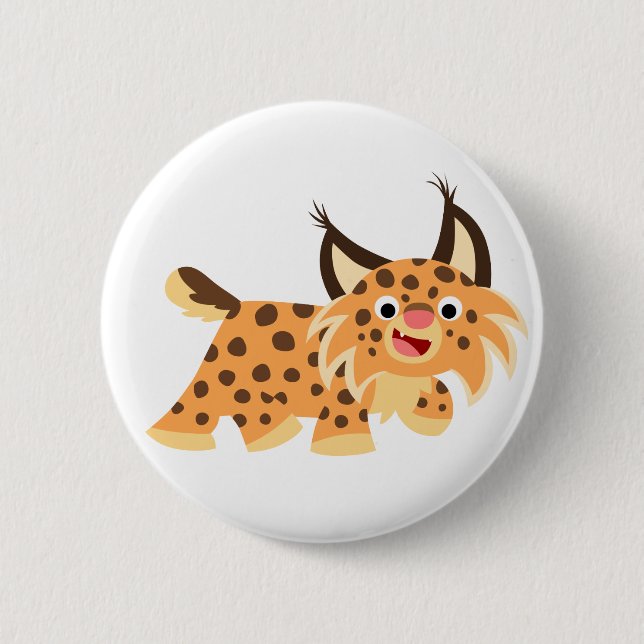 Cute Facetious Cartoon Bobcat Button Badge (Front)