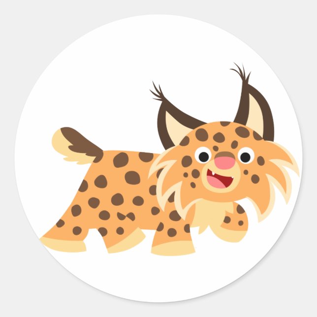 Cute Facetious Cartoon Bobcat Sticker (Front)