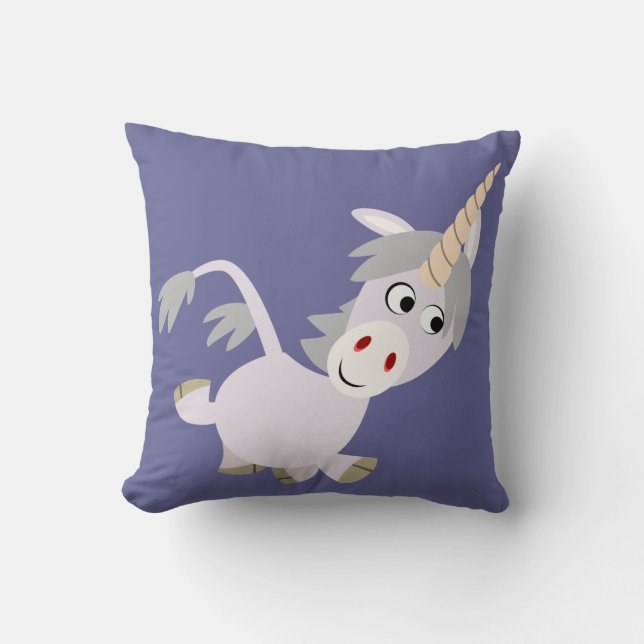 Cute Facetious Cartoon Unicorn Pillow (Front)